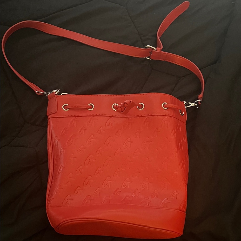 Red Embossed Crossbody Bucket Bag